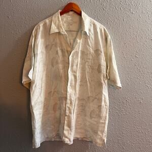 Mens Perry Ellis 100% Linen White and Grey Floral Button up Size XL